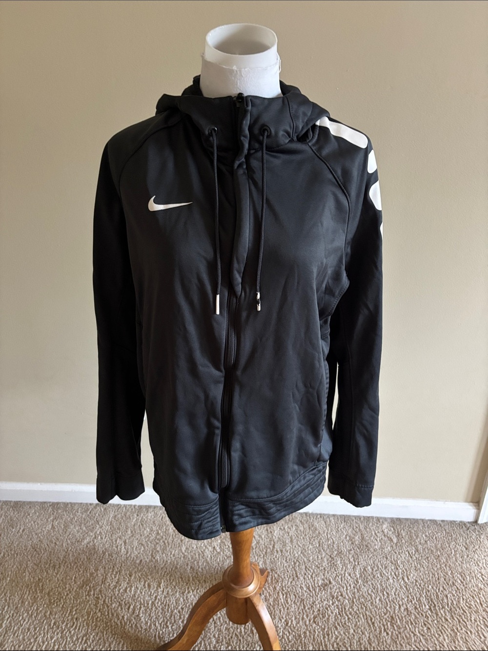 Nike Black Hoodie with White Swoosh and Shoulder Accents